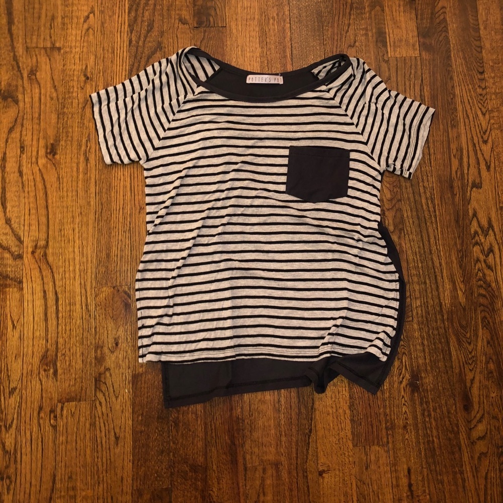 Potter's Pot Grey and Black Stripe Tee Shirt